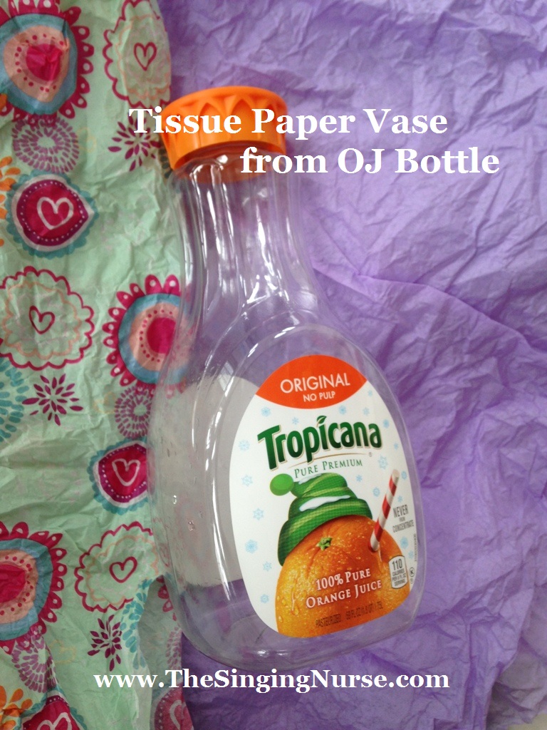 Tissue Paper Vase with OJ Bottle